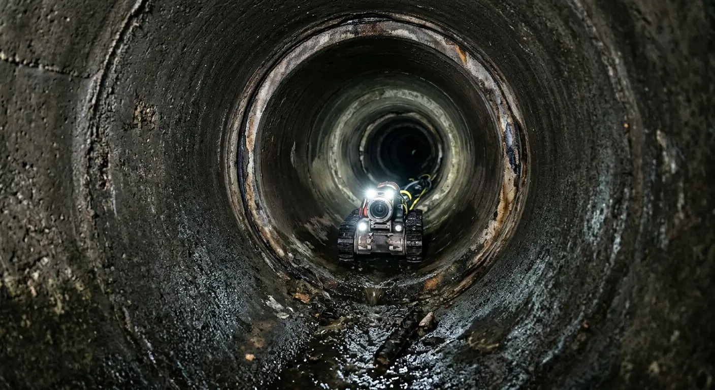 Robotic sewer camera inspecting pipe interior for Drain Snake Service in Brownfields